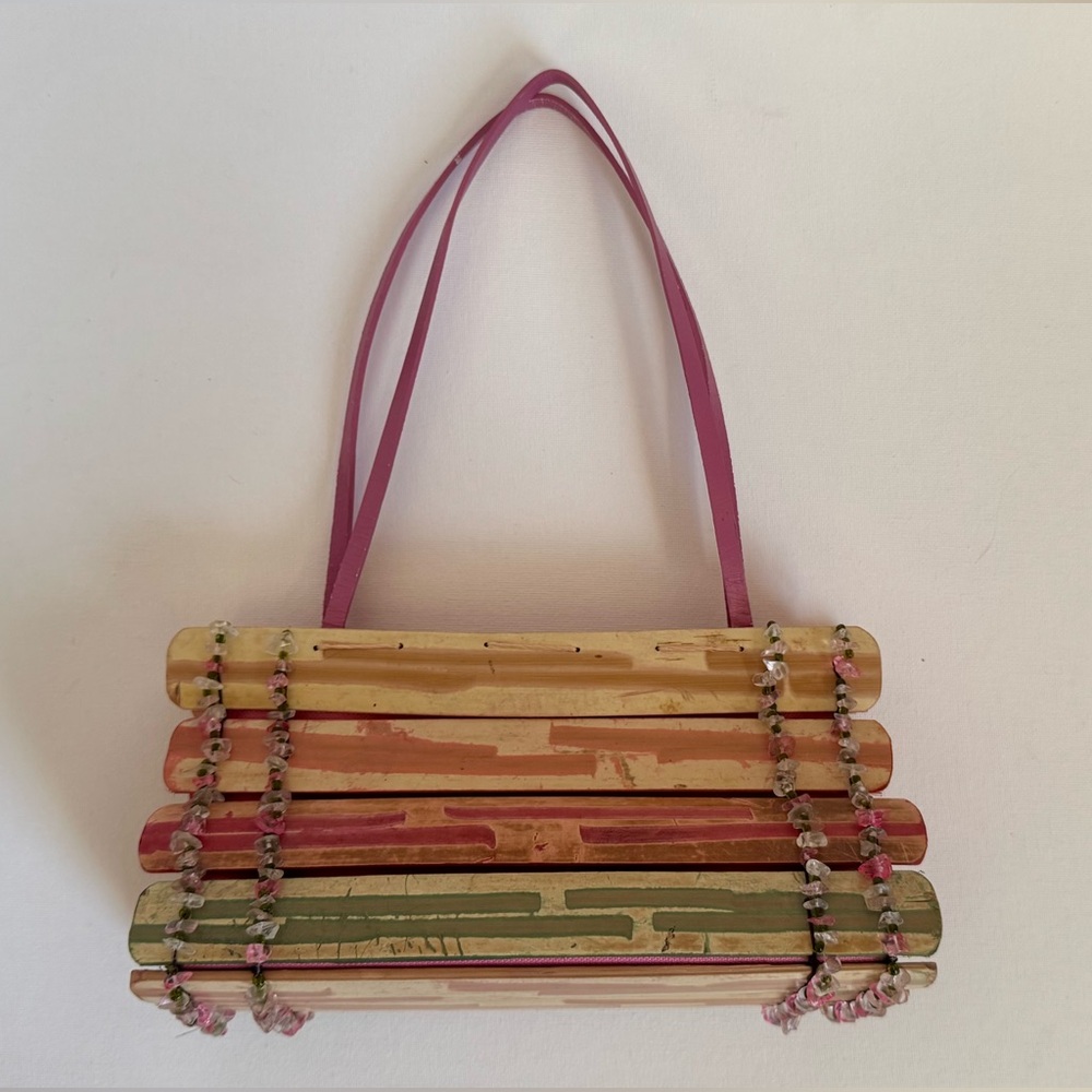 Vintage Beaded Wooden Pink Green handbag